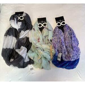 Figure 8 D&Y Multi Loop Infinity Scarf Lot Black Green Purple Print Fashion